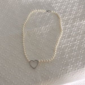 Pearl Necklace with Diamond Heart